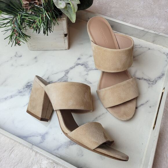 VINCE Benetta Suede Block Heel Slide Sandal In Nude Size 6.5 - Picture 2 of 12
